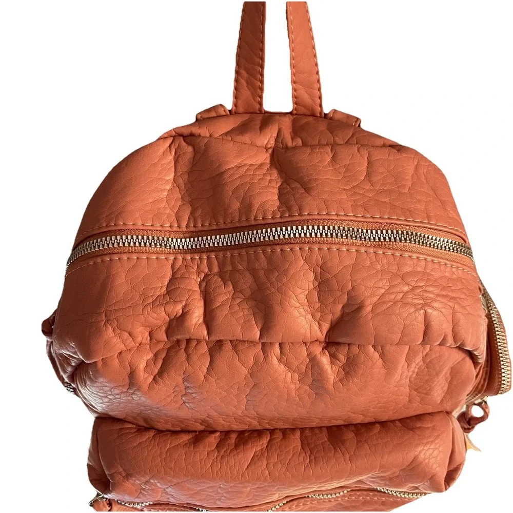 UnderOneSky Womens Super soft Rose Pink Pebbled Backpack Multiple Pocket 12x12x5